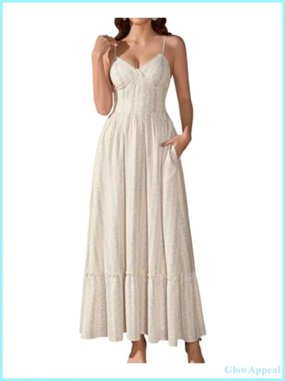 Floral Lace V-Neck Maxi Dress with Spaghetti Straps and Smocked Back